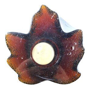 Tealight candle holder Hallmark glass leaf Brown autumn fall thanksgiving